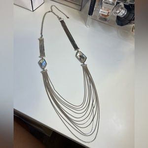 Armani Exchange Silver Asymmetrical Crystal and Chains Necklace